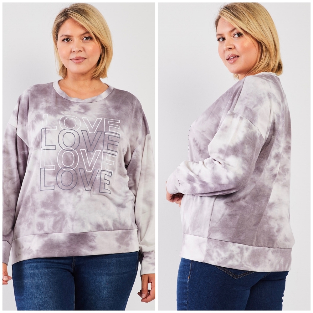 LAST 1❗️Plus Size GILLI Charcoal Tie-Dye French Terry Top - Picture 5 of 5